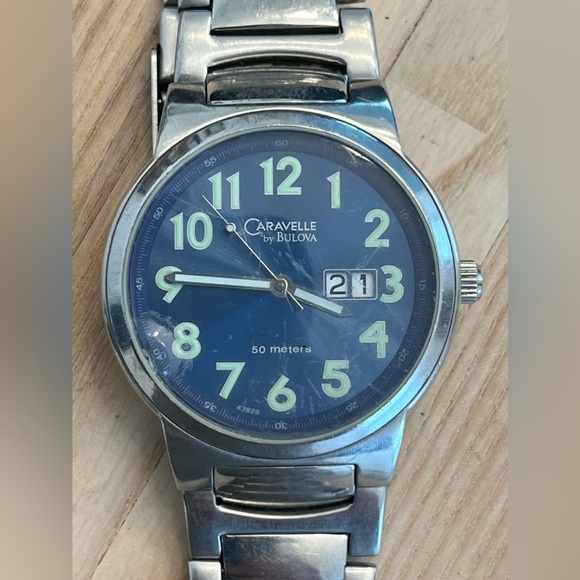 Caravelle by Bulova Men’s Watch Blue Dial Stainless Bracelet Date Window - Picture 5 of 12